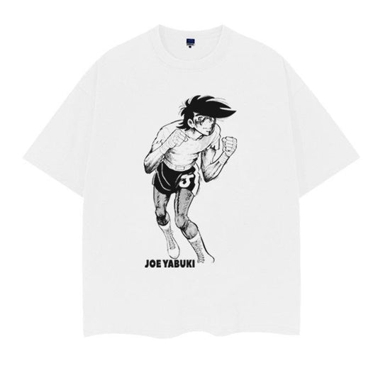 Ashita no Joe "Boxing" Heavyweight Vintage Tee 100% Cotton OVERSIZED Anime T-shirt Menswear Top Tshirt Streetwear Casual Tropical White Crewneck Shortsleeve Bestie