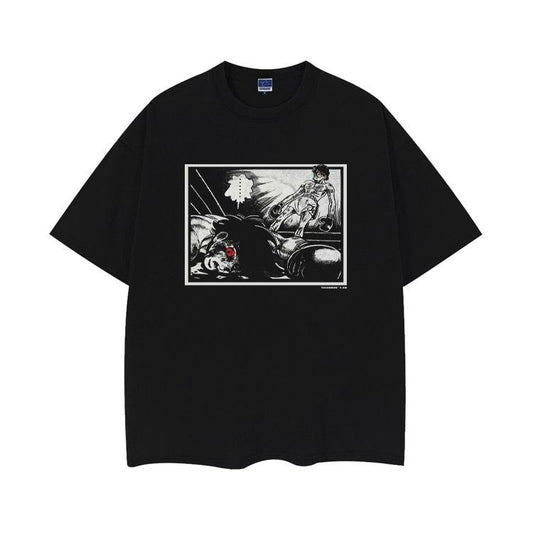 Ashita no Joe "The Ring" Heavyweight Vintage Tee 100% Cotton OVERSIZED Anime T-shirt Menswear Top Crew Necks Tshirt Casual Streetwear Black Baggy Tropical Crewneck