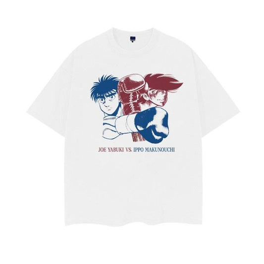 Ashita no Joe x Hajime no Ippo "The First Fist" Heavyweight Vintage Tee 100% Cotton OVERSIZED Anime T-shirt Menswear Top Crew Necks Tshirt Casual Streetwear White Baggy Crewneck Tropical Shortsleeve Loose