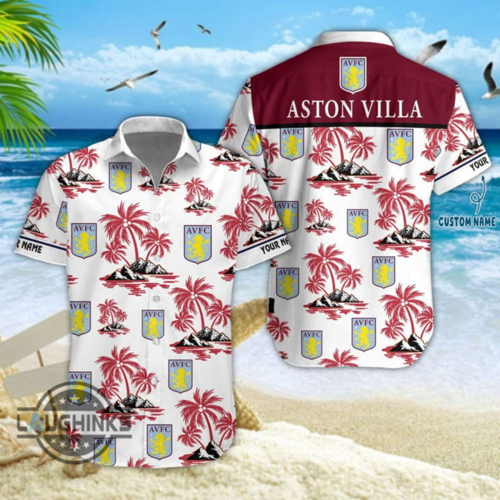 Aston Villa Hawaiian Shirt And Shorts Custom Name Sports League Aloha Shirts Aston Villa F C Soccer Club Gift Personalized Aston Villa Buton Up Shirt