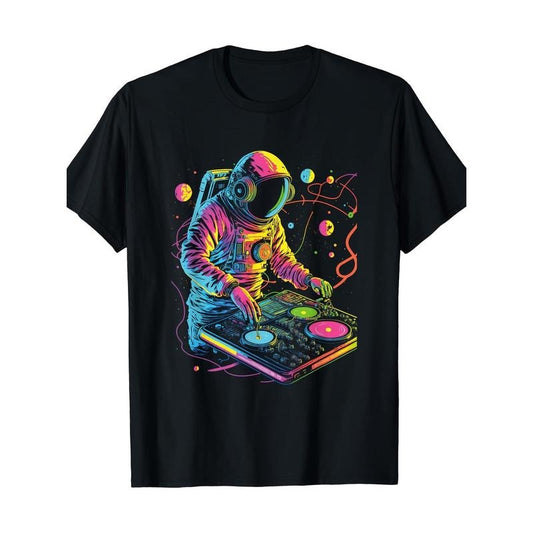 Astronaut DJ, DJing In Space, EDM Cool Graphic T-Shirt Made in USA