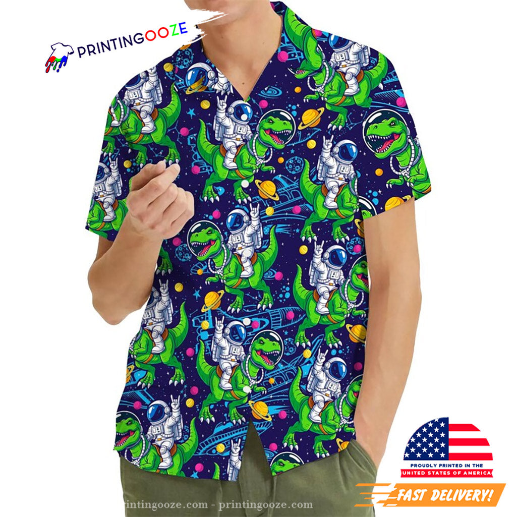 Astronaut Dinosaur Funny Space T-Rex Galaxy Hawaiian Shirt