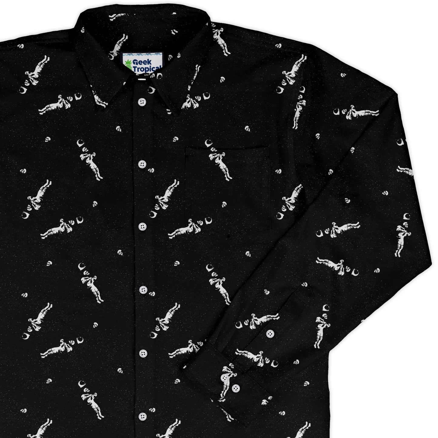 Astronaut Skeleton Long Sleeve Button Up Shirt