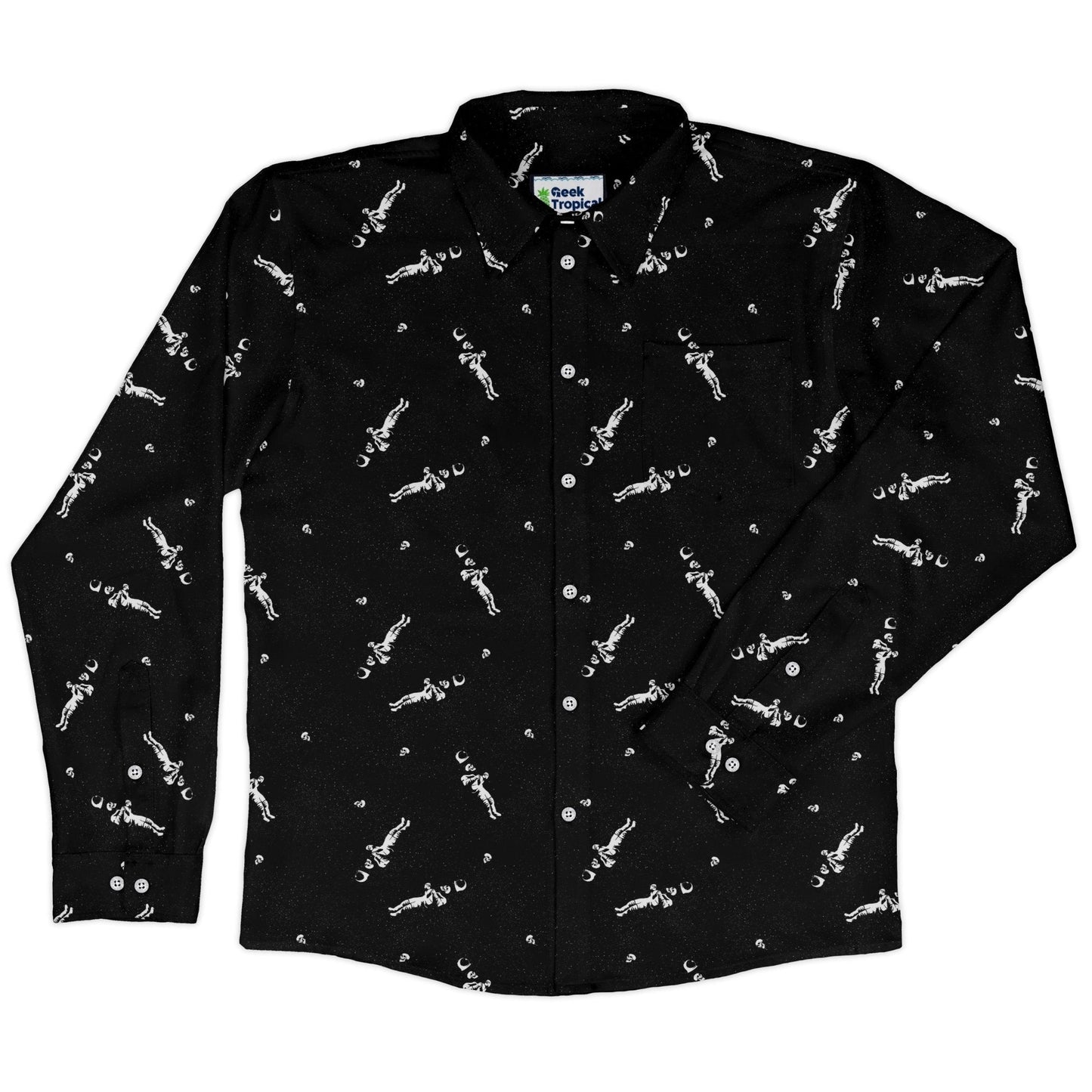 Astronaut Skeleton Long Sleeve Button Up Shirt