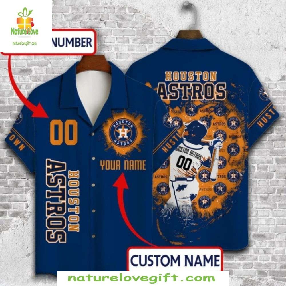 Astros Hawaiian Shirt Royal Blue Team Hustle Custom Name Baseball Apparel