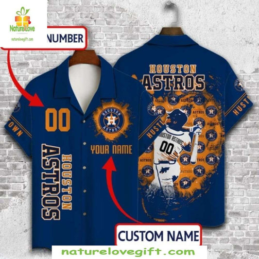 Astros Hawaiian Shirt Royal Blue Team Hustle Custom Name Baseball Apparel