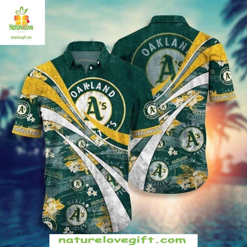 MLB Hawaiian Shirt Athletics Spirit Crossed Palms Floral Striped Baseball Apparel