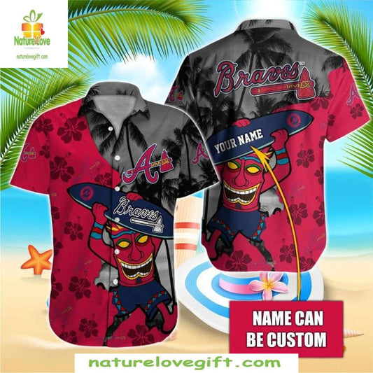 Atlanta Braves Hawaiian Shirt Red Surfer Baseball Beach Party Apparel