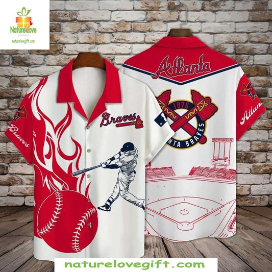 Atlanta Braves Hawaiian Shirt Red White Stylish Baseball Apparel