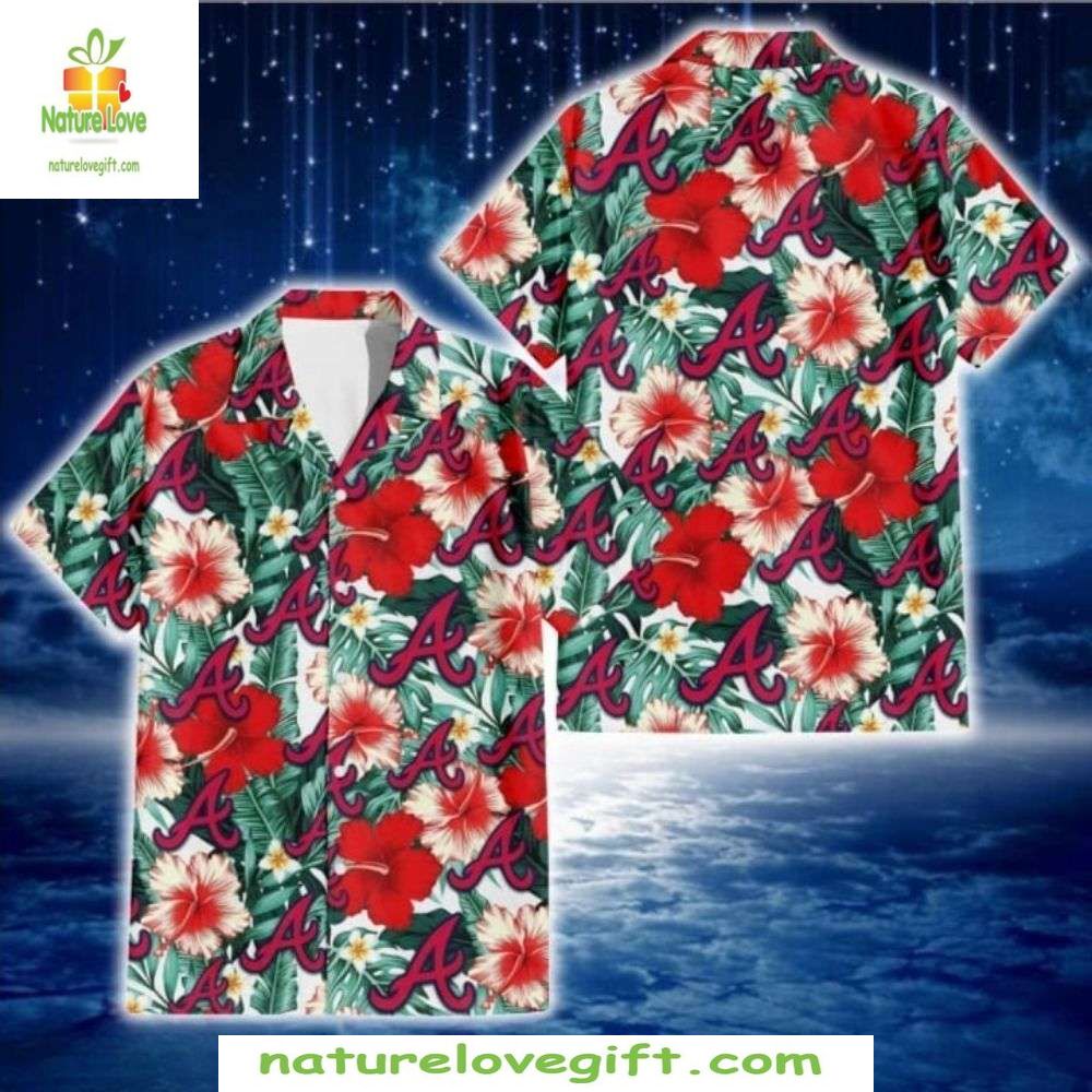 Atlanta Braves Hawaiian Shirt Red Hibiscus Floral MLB Baseball Apparel