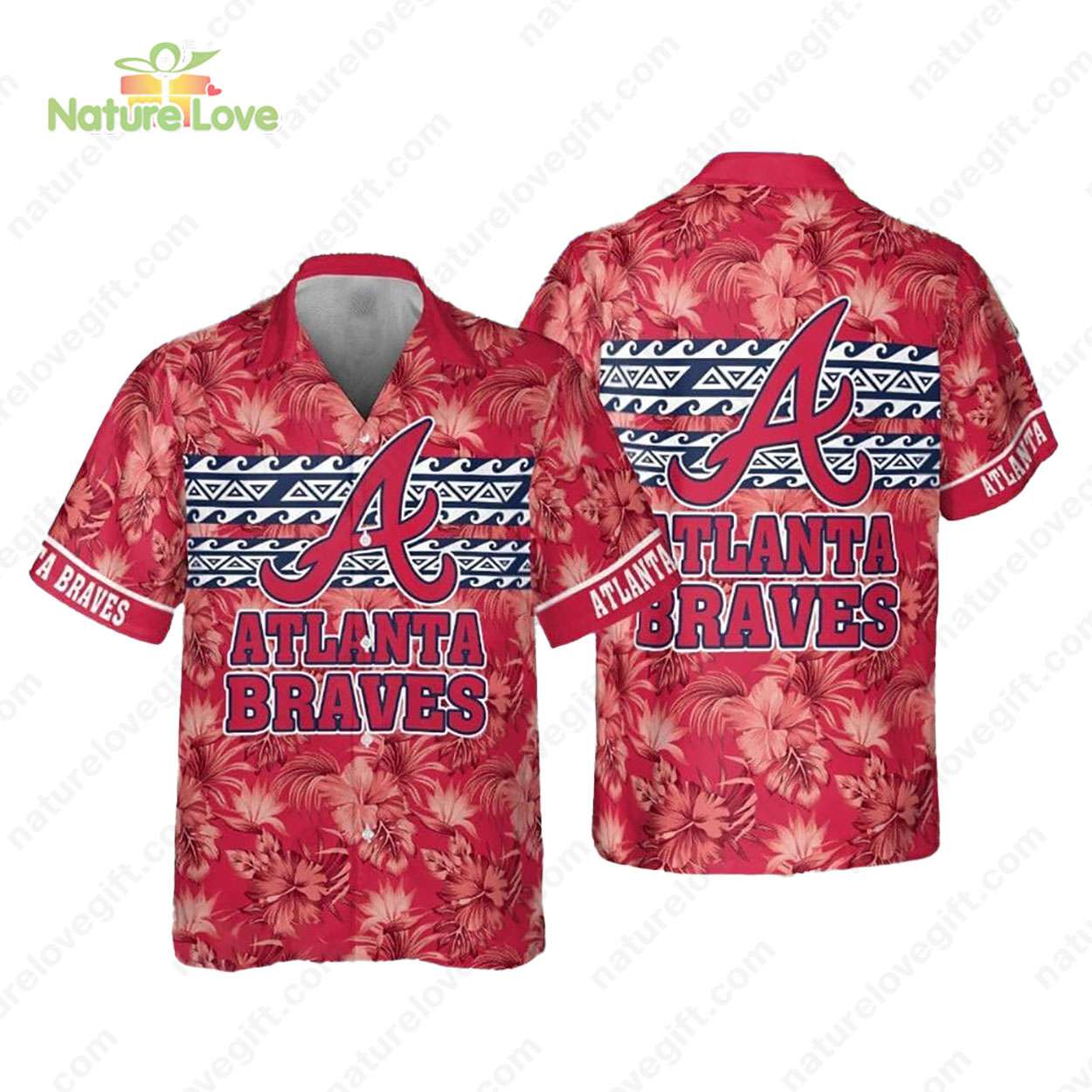 Atlanta Braves Hibiscus Tropical Leaves MLB Hawaiian Shirt