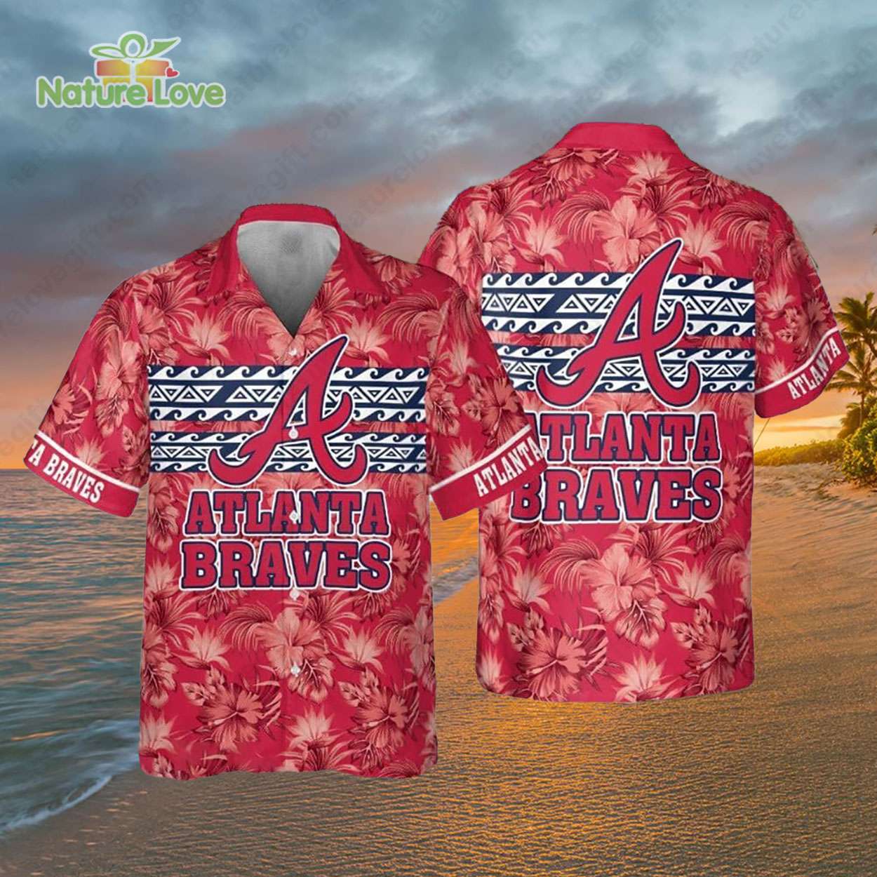 Atlanta Braves Hibiscus Tropical Leaves MLB Hawaiian Shirt