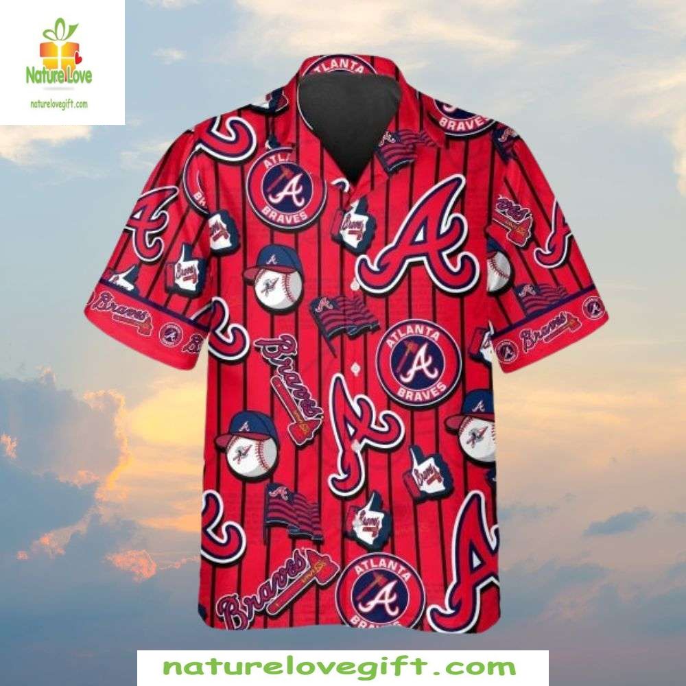 Atlanta Braves Hawaiian Shirt Red Home Run Stripe Baseball Apparel