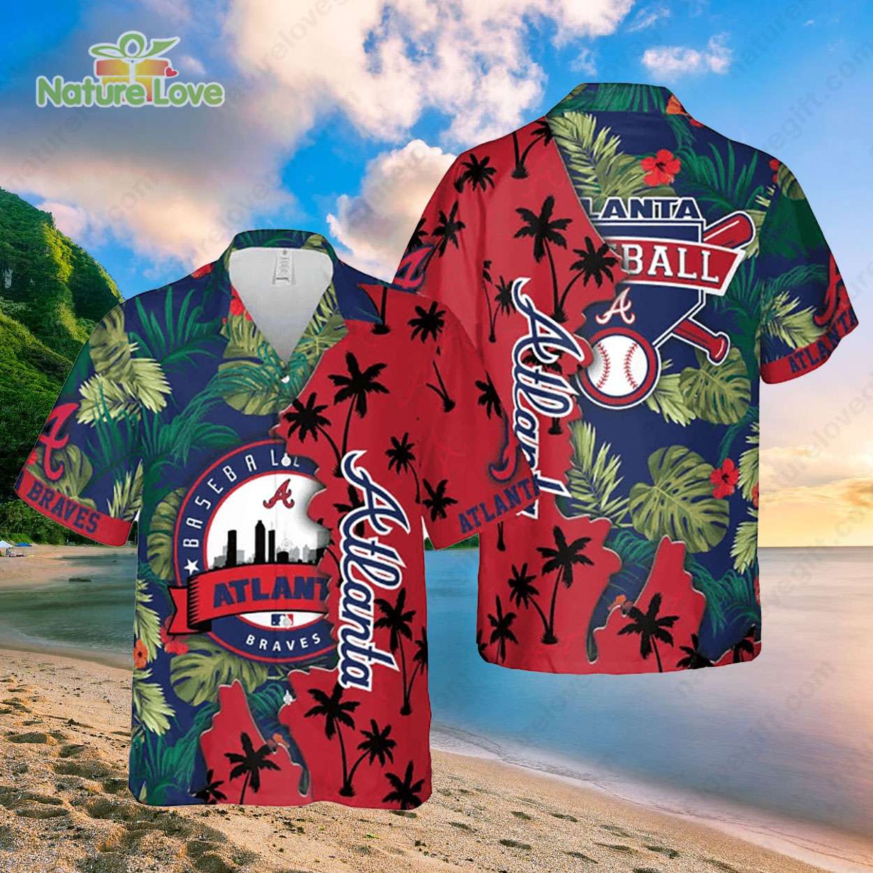 Atlanta Braves Tropical Leaves Beach Palms MLB Hawaiian Shirt