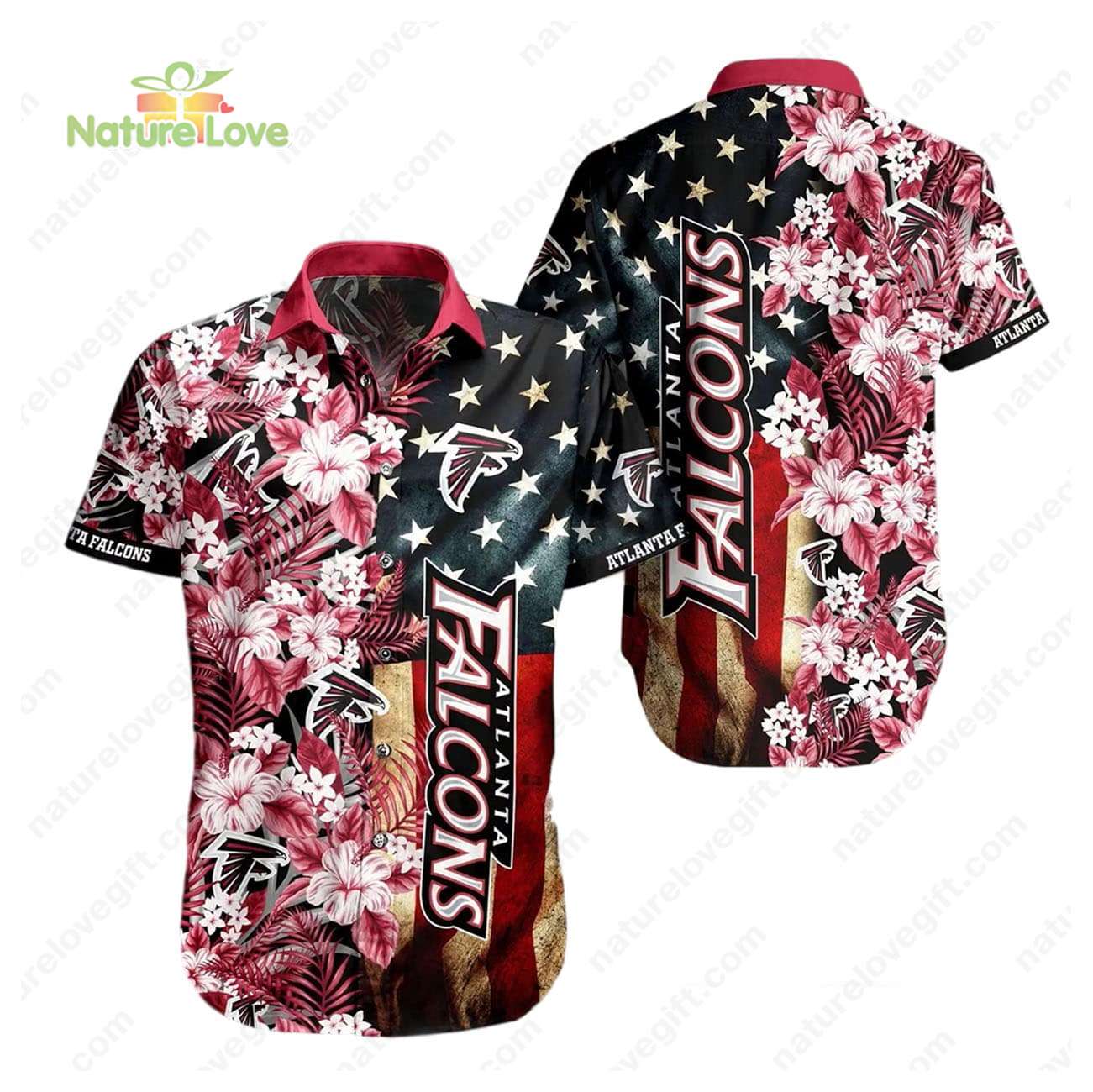 Atlanta Falcons America Flag Hisbiscus Flower Hawaiian Shirt