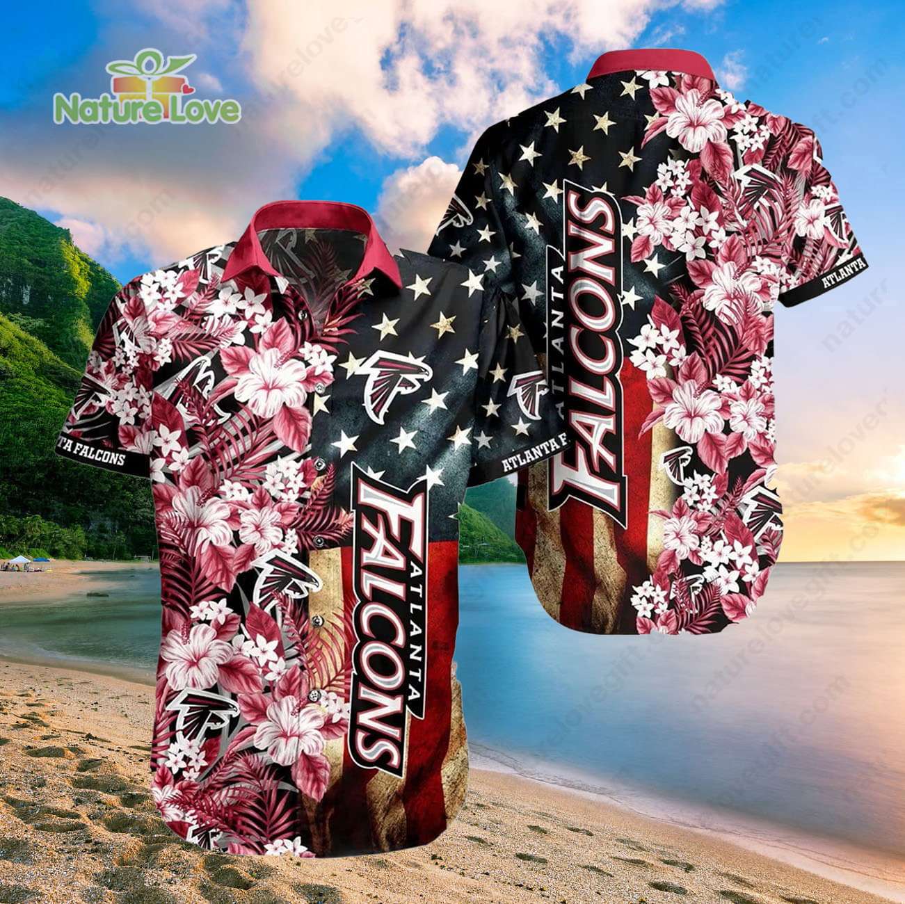 Atlanta Falcons America Flag Hisbiscus Flower Hawaiian Shirt