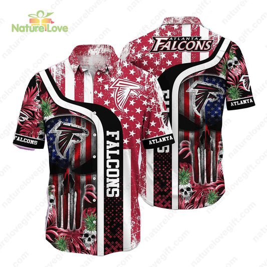 Atlanta Falcons American Flag Skulls Vintage Hawaiian Shirt