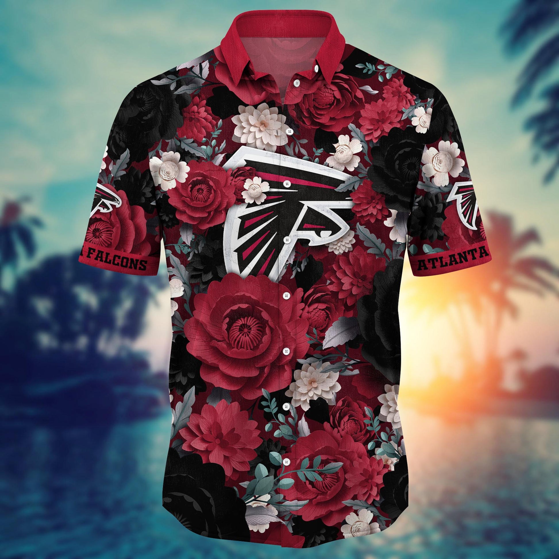 Atlanta Falcons Hawaiian Shirt Midnight Rose Design 123191