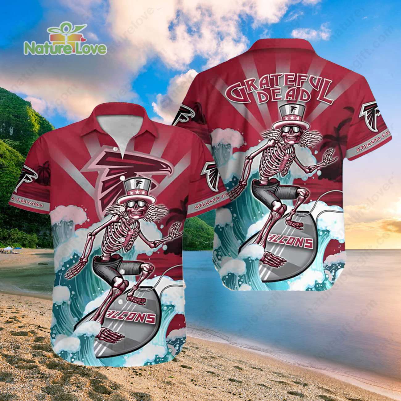 Atlanta Falcons Skeleton Grateful Dead Surfing Falcons Hawaiian Shirt