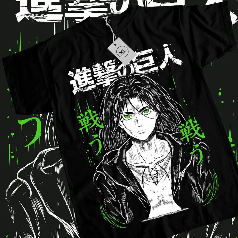 Attack On Titan Anime T-shirt & Sweatshirt, Eren Yeager And Kanji Graphic Tee, Anime Manga Lover Gifts Ball Dragon