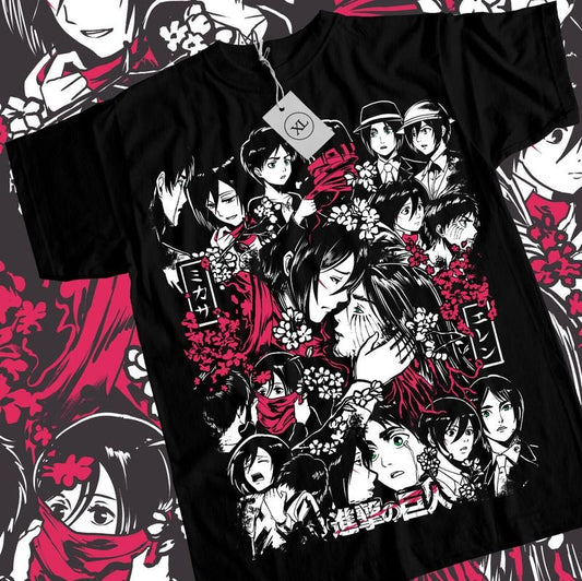 Attack On Titan Mikasa Eren and Mikasa T-Shirt S-4XL Girl Anime AOT Shirt Tee Tshirt S-4XL