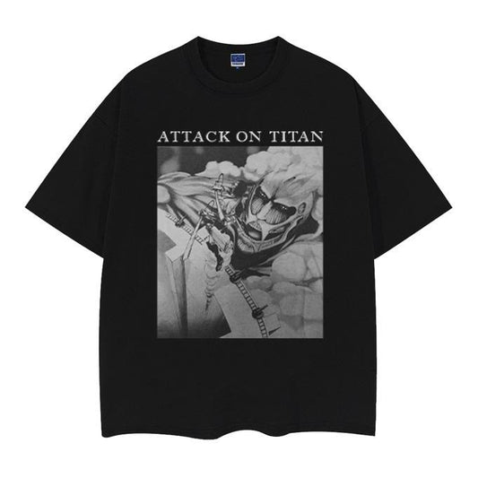 Attack on Titan "Gaze" Vintage Oversized Tee Anime T-shirt 100% Cotton Original Design Men's Top Casual Streetwear