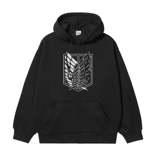 Attack on Titan "Wings of Freedom" Heavyweight Vintage Hoodie Cotton Blend Classic Anime Sweatshirt Menswear Tops Pullover Long Sleeve Casual Black Print Oversize Oversized Crewneck