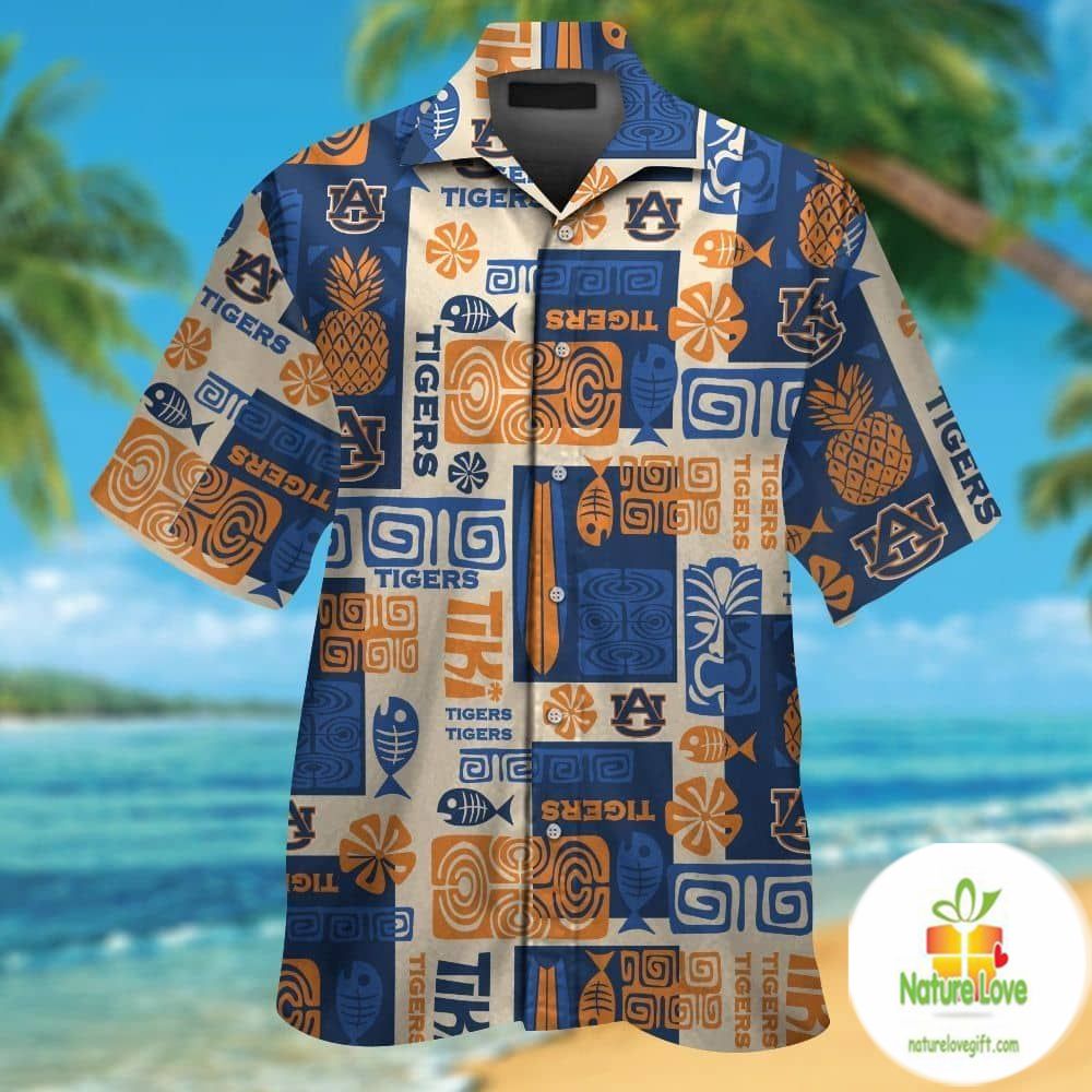Auburn Tigers Hawaiian Shirt Short Sleeve Tropical Aloha Button Up