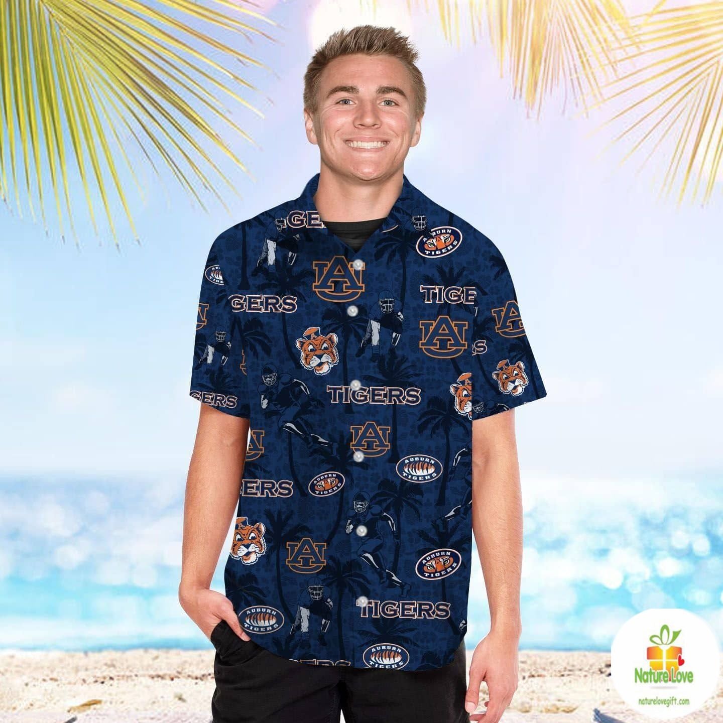 Auburn Tigers Hawaiian Shirt Tropical Beach Coconut Tree Aloha
