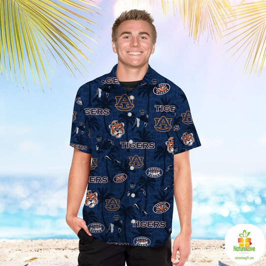 Auburn Tigers Hawaiian Shirt Tropical Beach Coconut Tree Aloha