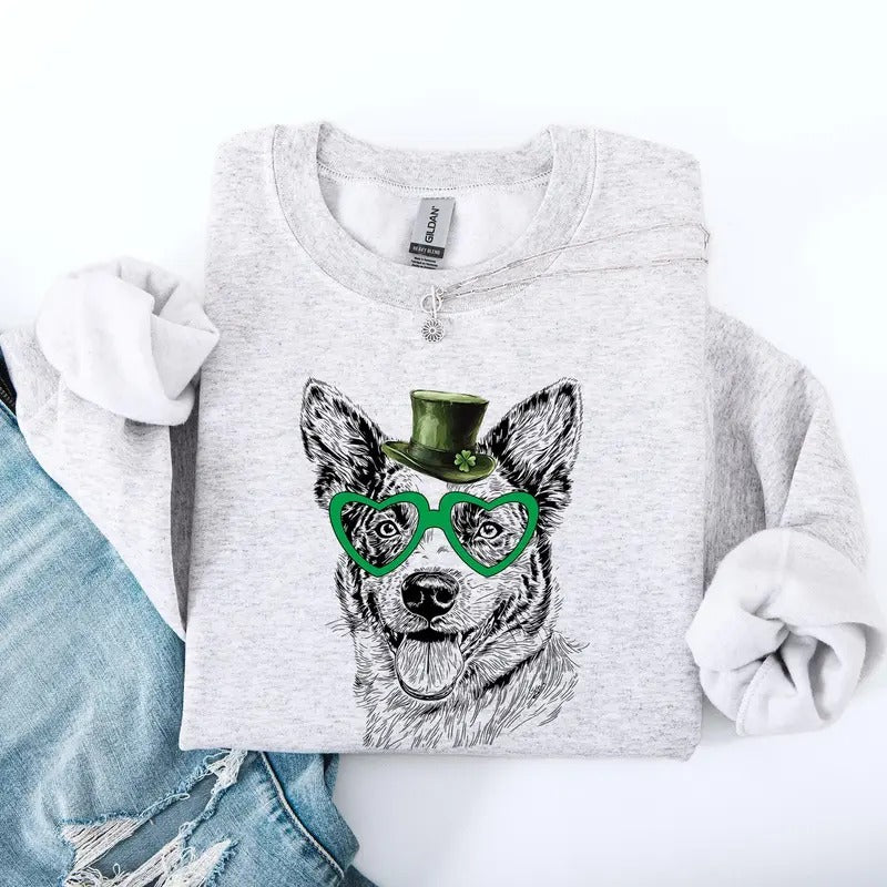 Australian Cattle, Blue Heeler, Adorable Dog, St Patrick's Day, Lucky, Irish Sweatshirt, Crew Neck, Women's, Crewneck...