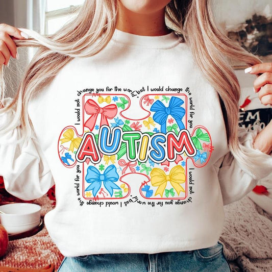 Autism Awareness Coquette Sweatshirt, Retro Autism Bow Sweatshirt, Autism Mama Sweater, Autism Advocate Sweater, Special...
