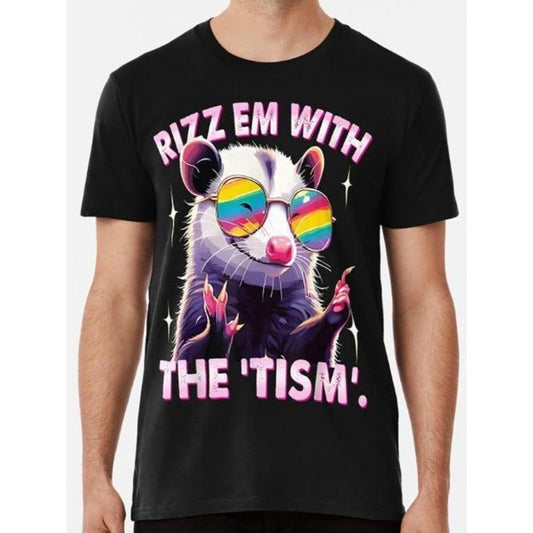 Autism Funny Rizz Em With The Tism Meme Autistic Raccoon Premium T-Shirt, Casual Unisex Short Sleeve Tee Tops, Youth &...