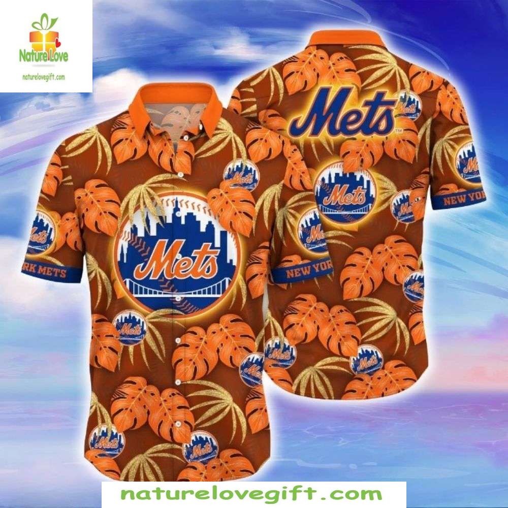 NY Mets Hawaiian Shirt Autumn Tropics Warm Foliage Fan Baseball Apparel