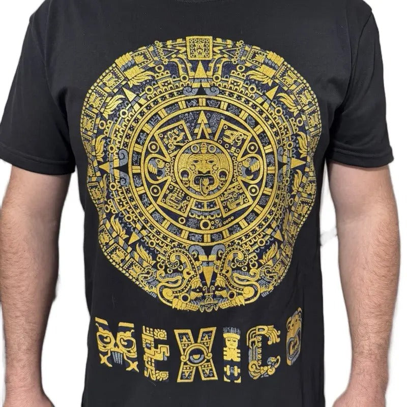 Aztec Calendar dorado T-Shirt with Central Design Menswear Hoodie, Sweatshirt | InkThreadWorks.com