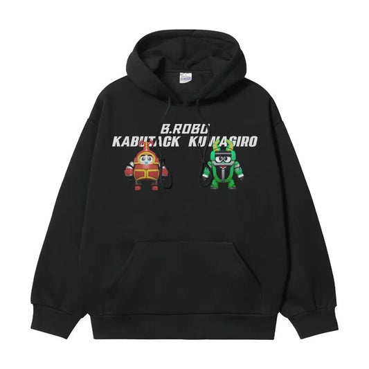 B-ROBO KABUTACK "Kabuda" Heavyweight Vintage Hoodie Cotton Blend Classic Anime Sweatshirt Menswear Tops Casual Long Sleeve Black Pullover