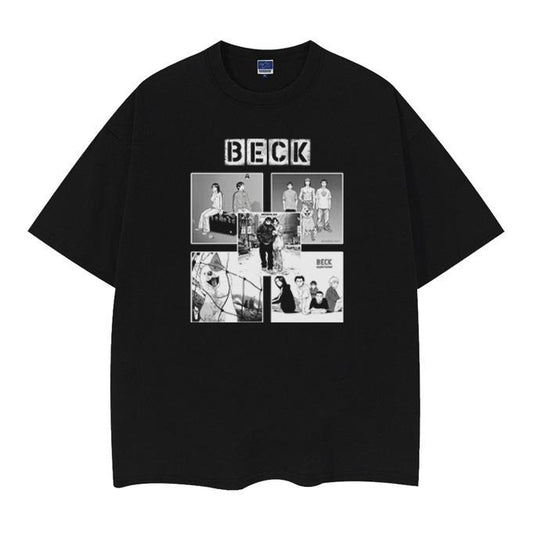 BECK "Memories" Vintage Oversized Tee Anime T-shirt 100% Cotton Original Design Men's Top Menswear Tshirt Streetwear Tropical