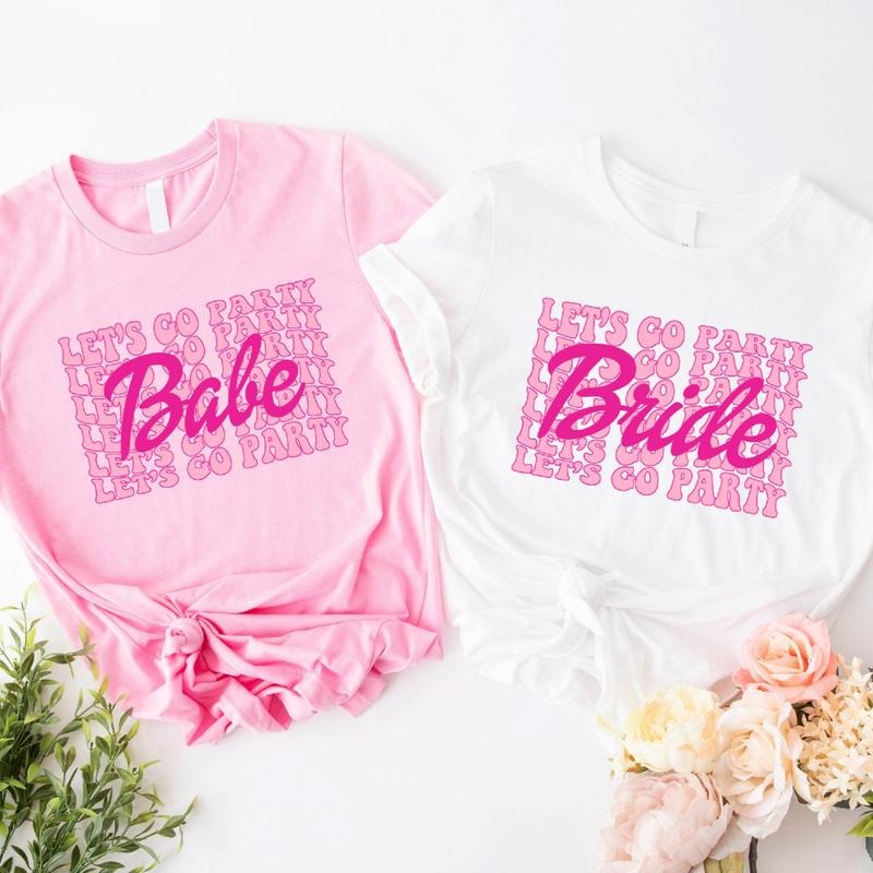 Babe Let's Go Party Shirt, Trendy Bride T-Shirt, Pink Bachelorette T-Shirt, Bridal Shower Tee, Matching Bridesmaid Tee,...