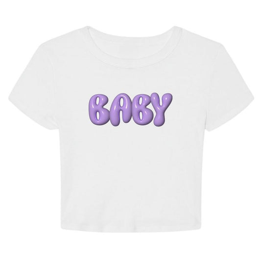Baby Graphic Crop Top T-shirt, Summer Style, Bubble Letters