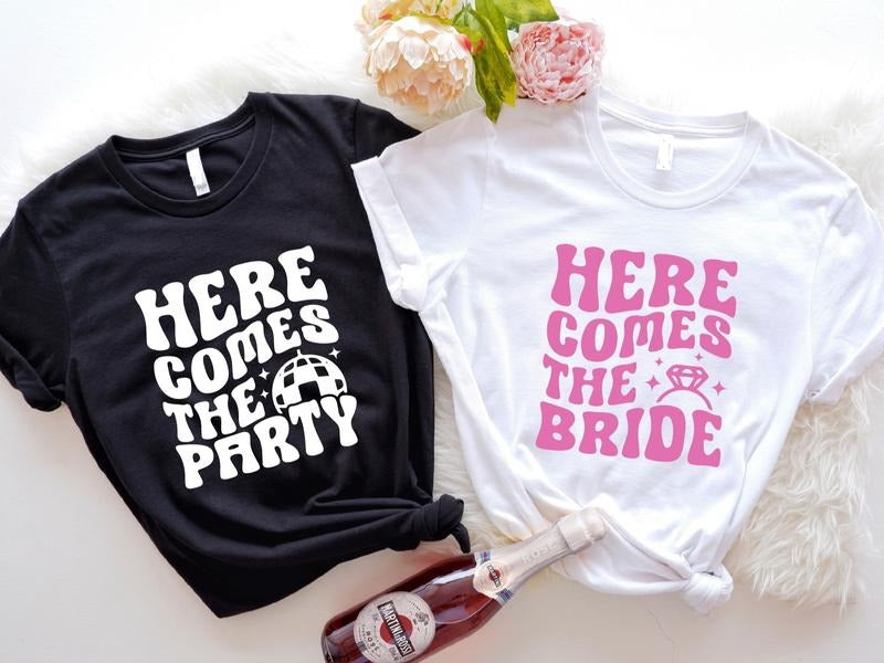 Bachelorette Tour Shirts, Here Comes The Bride T-Shirt, Here Comes The Party Tee, Matching Bridesmaid Shirt, Bride To Be Gift Tee.