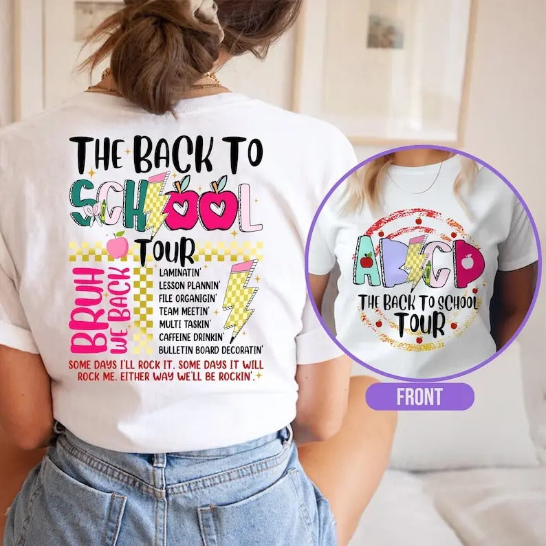 Back To School Tour Retro The Back To School Tour Sweater, Teacher Gift, ABCD Teacher Sweater, Kindergarten Teacher Sweater, Hello School Tee, Funny Teacher Gift