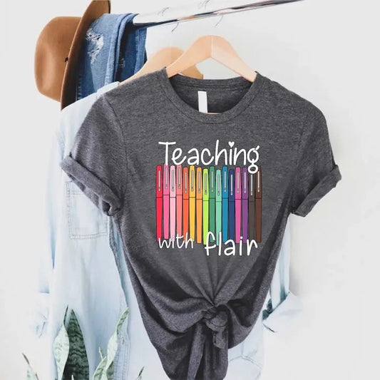 Back To School, First Day Of School Funny Teacher Shirt, Teacher Gift Teaching With Flair Shirt, Teacher Shirt, Teacher...