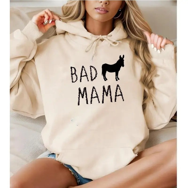 Bad Mama Mothers Day Mum, Funny Hoodie Casual Street Style Fleece Fabric Pullover Hooded Sweatshirt for Women for Men,...