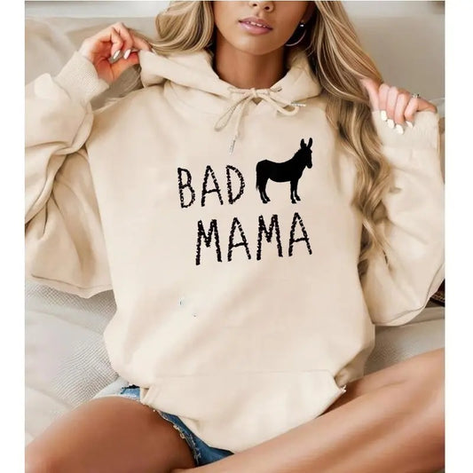 Bad Mama Mothers Day Mum, Funny Hoodie Casual Street Style Fleece Fabric Pullover Hooded Sweatshirt for Women for Men,...