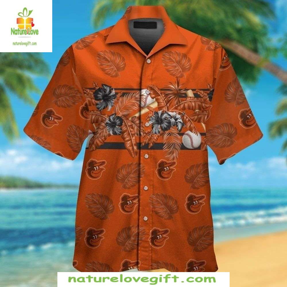 Baltimore Orioles Hawaiian Shirt MLB Baseball Tropical Foliage Apparel