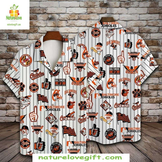MLB Baltimore Orioles Hawaiian Shirt Baseball Icons Pinstripes Style Y34S0QDO