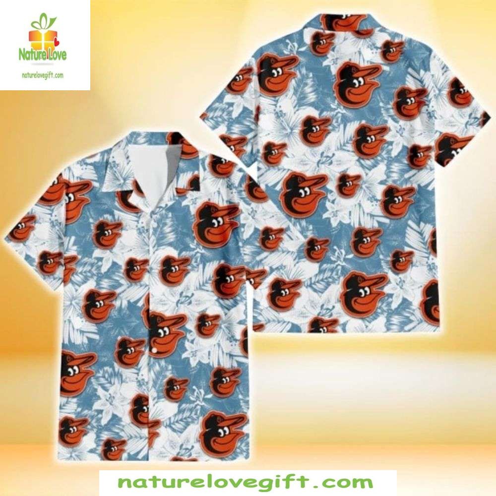 Baltimore Orioles Hawaiian Shirt Blue Tropical Hibiscus Baseball Apparel