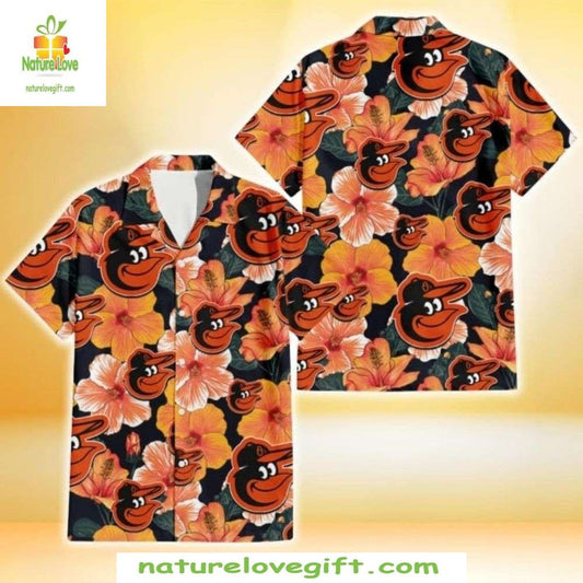 Baltimore Orioles Hawaiian Shirt Bright Orange Hibiscus MLB Baseball Apparel