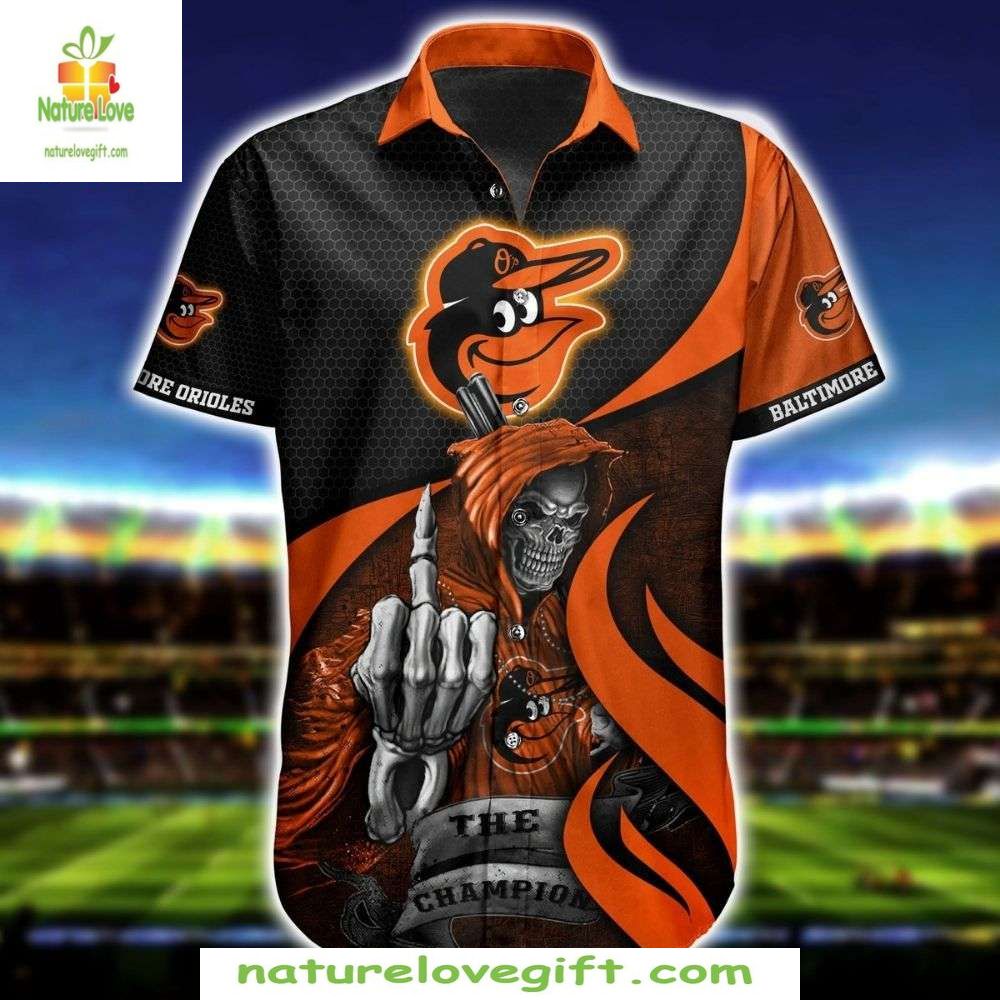 Baltimore Orioles MLB Hawaiian Shirt Champion Skeleton Graphic Baseball Apparel
