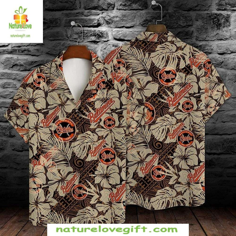 Baltimore Orioles Hawaiian Shirt Beige Floral MLB Baseball Apparel